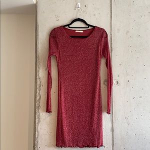 Sparkly Red Long Sleeve Bodycon Dress | Size M